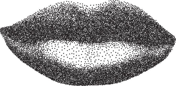 Mouth vintage y2k stipple art, lips halftone stipple brutalist retro vector png with transparent background, grin 2000s aesthetic photocopy effect tattoo