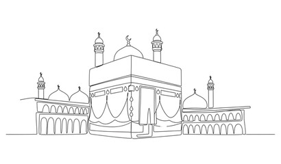 Fototapeta premium A minimalist line art illustration of a mosque with domes and minarets