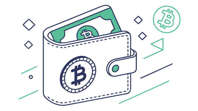 Digital Wallet Cryptocurrency Outline Vector Icon for Online Payment