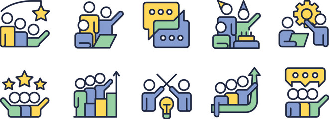 Obraz premium Illustrations of teamwork, communication, innovation, and productivity concepts