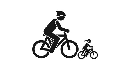 Naklejka premium Man and Child Riding Bicycles Together.