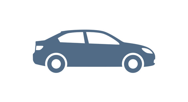 A blue sedan car is shown in profile view on a white background.