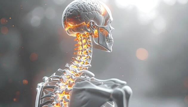 Detailed anatomical illustration of the human skeletal system with highlighted areas.