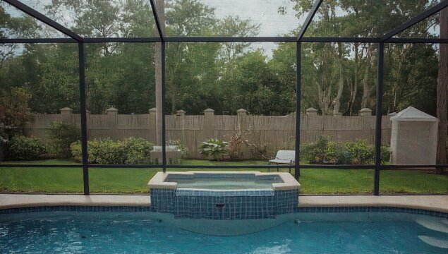 Damaged lanai screen needs fixing or replacing; swimming pool cage screen has a hole