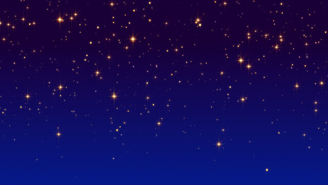 golden shiny stars glittering and glowing and particles falling night sky , abstract new year and christmas, social media background