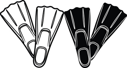A black and white illustration of two sets of flippers side by side © mhk365