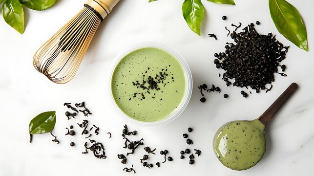 Matcha bubble tea in a clear plastic takeaway cup with black tapioca pearls