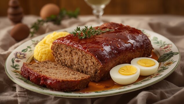 Easter dish: meatloaf with hard-boiled eggs