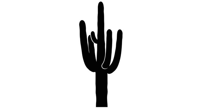 Saguaro Cactus Silhouette Isolated on White Background.