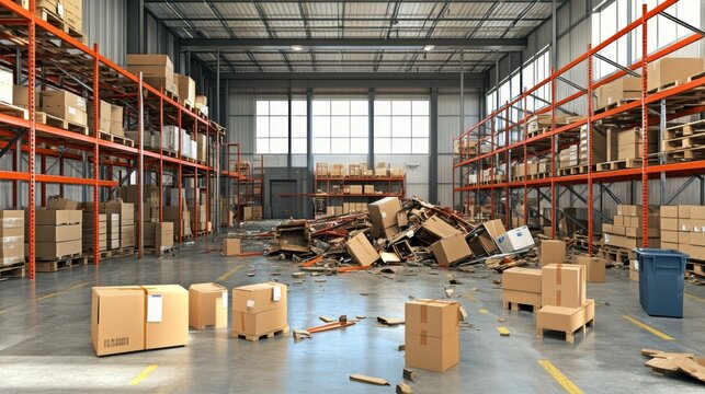 Warehouse Shelving System Collapsed Amidst Industrial Goods