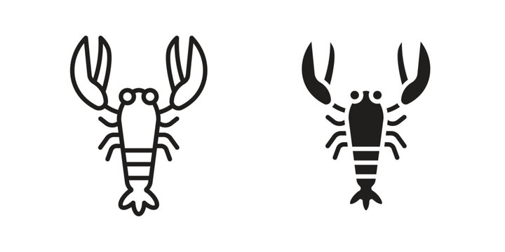 Lobster icon vector pack. Thin linear and black flat style.