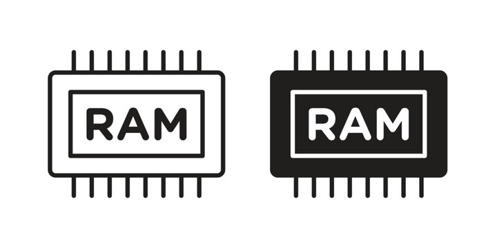 Memory icon vector pack. Thin linear and black flat style.