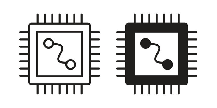 Microchip icon vector pack. Thin linear and black flat style.