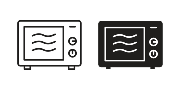Microwave icon vector pack. Thin linear and black flat style.