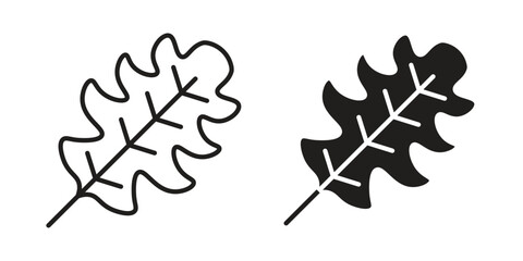 Oak Leaf icon vector pack. Thin linear and black flat style. © Ch
