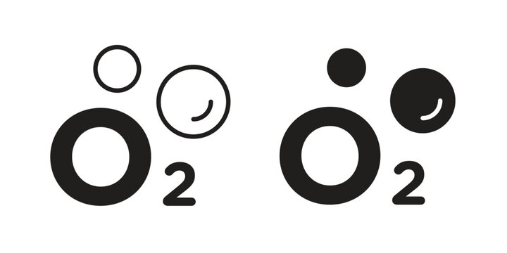 Oxygen O2 icon vector pack. Thin linear and black flat style.