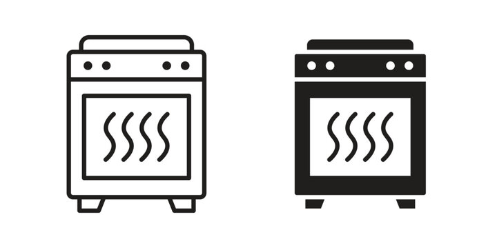 Oven icon vector pack. Thin linear and black flat style.