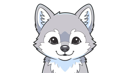 A cute cartoon wolf pup with a friendly smile. © wdflm