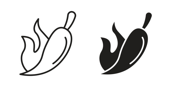 Pepper hot icon vector pack. Thin linear and black flat style.