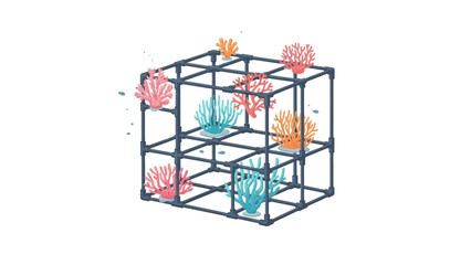 Coral reef growth structure with colorful corals and small fish. © wdflm