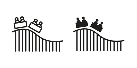 Roller coaster icon vector pack. Thin linear and black flat style. © Ch