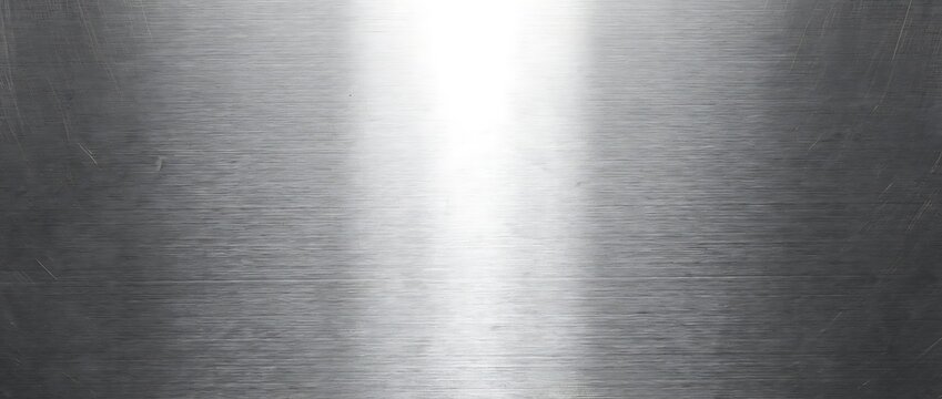 Brushed metal texture background with bright light reflection seamless industrial pattern for design, silver surface with horizontal lines and subtle scratches for abstract concept