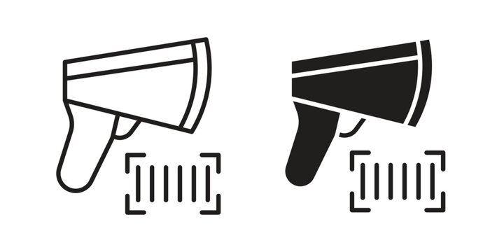Scanner gun icon vector pack. Thin linear and black flat style.