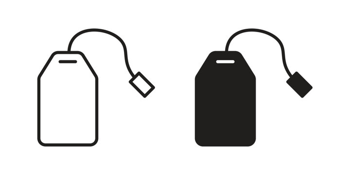 Tea bag icon vector pack. Thin linear and black flat style.