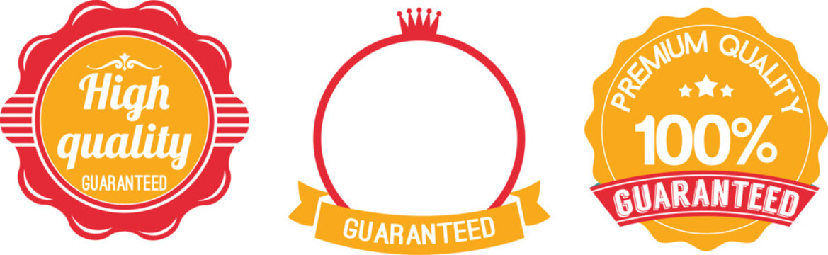 Quality assurance and guarantee badges in vibrant design