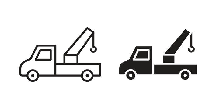 Tow truck icon vector pack. Thin linear and black flat style.
