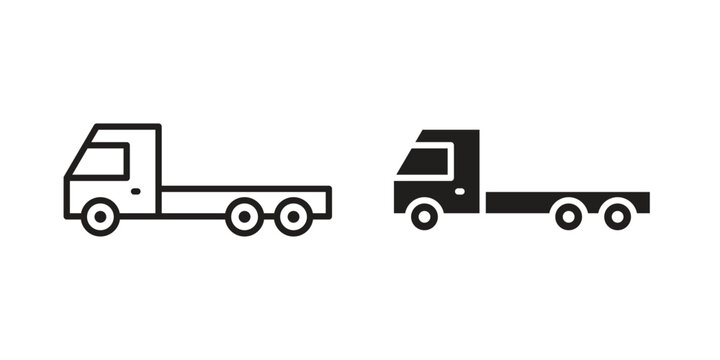 Truck container empty icon vector pack. Thin linear and black flat style.
