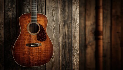 Guitar mounted on timber wall