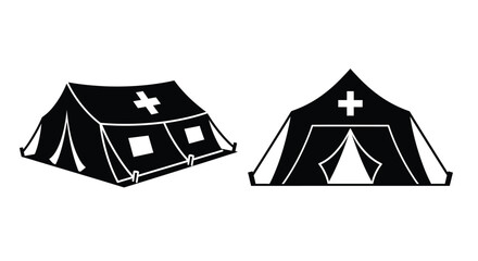 Two medical tents depicted in a stark black silhouette © lutfadi