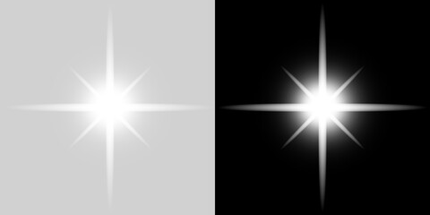 starburst light effect, glowing star sparkle, isolated light flare, bright star burst, festive sparkle light, magic glow effect, cinematic lens flare, white light ray, Starburst Lens Flare Glowing. © Noy