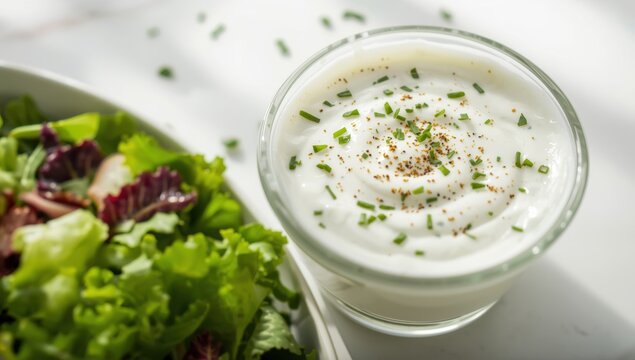 Healthy salad dressing made of white yogurt