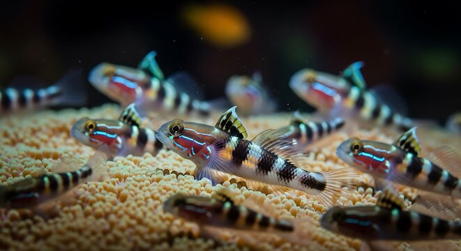 a vibrant reef with multiple goby fish