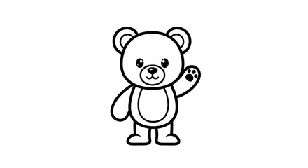 Obraz premium Cute cartoon teddy bear character waving hand, friendly greeting, isolated white background.