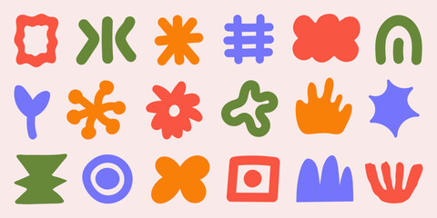 Fototapeta premium Set of organic colorful hand drawn shapes. Doodle bundle for fashion design, social media, packaging 