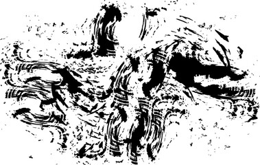 Naklejka premium Modern abstract background featuring dramatic black brush strokes and grunge ink textures arranged in an expressive artistic composition. Ideal for posters, banners, wallpapers, album covers