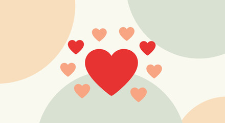 Red Heart surrounded by smaller hearts, abstract pastel background, love concept, graphic design