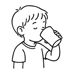 Dibujo sencillo con líneas de una niño bebiendo un vaso de leche © teracreonte