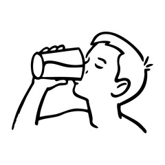 Dibujo sencillo con líneas de una niño bebiendo un vaso de leche © teracreonte