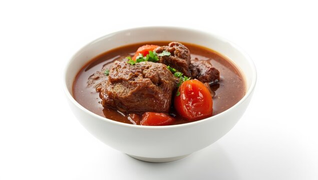 Isolated white background featuring tasty oxtail or buntu soup