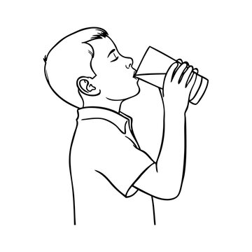 Dibujo sencillo con l&iacute;neas de una ni&ntilde;o bebiendo un vaso de leche