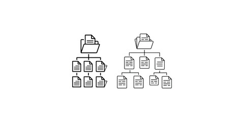 Fototapeta premium Document folder with multiple files below, depicting an organized data structure on a white background, representing file management
