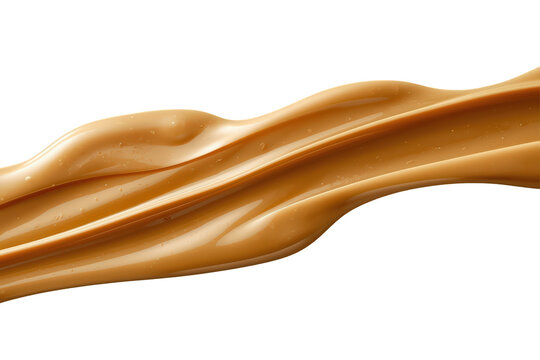 Caramel dessert sauce liquid chocolate butterscotch stream flowing, abstract liquid food background, wave pattern, transparent background