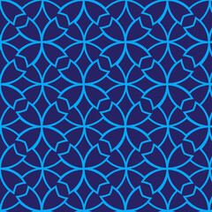 Abstract Seamless Geometric Pattern with Cyan Linear Shapes on Navy Blue Background, Modern Professional Vector Illustration for Textile Design, Wrapping Paper, and Corporate Backdrop