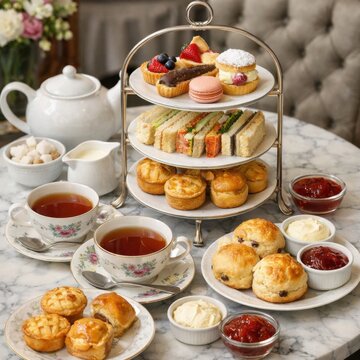 afternoon tea with sandwiches and scones