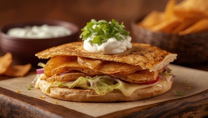 Mexican dish with pita and creamy sauce