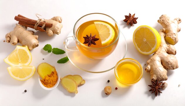Invigorating Herbal Tea with Lemon, Ginger, and Spices.